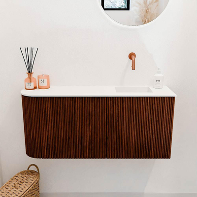 Mondiaz JOYA 91.6cm toiletmeubel - ronding links kleur Ruby - Wastafel FAYE positie Rechts Zonder kraangat kleur Talc.