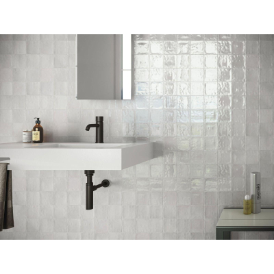 ÉCHANTILLON Terravito Bemare Carrelage murale - 10x10cm - 8mm - Carré - Blanc brillant