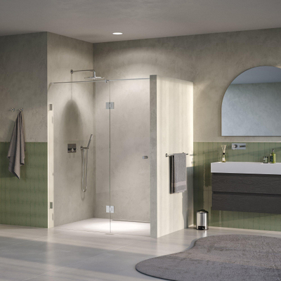 BRAUER Void Carving Nisdeur - 2-delig - 150x200cm - 70cm draaideur aan glas - glascoating - omkeerbaar - helder glas - Geborsteld RVS PVD