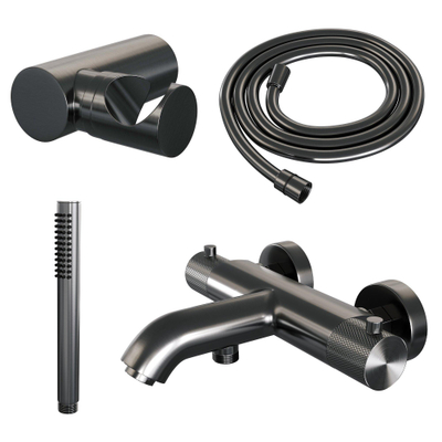 Brauer Gunmetal Carving Robinet de baignoire - ensemble de douche - douchette à main 1 fonction - bouton carving - PVD - gunmetal brossé