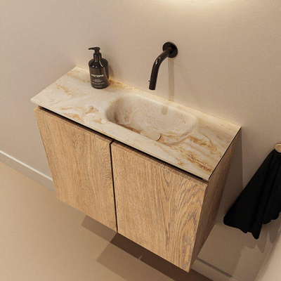 MONDIAZ TURE-DLUX 60cm toiletmeubel Washed Oak. EDEN wastafel Frappe positie rechts. Zonder kraangat.