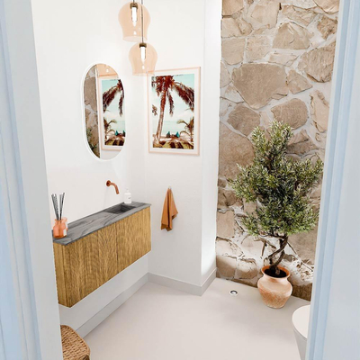 Mondiaz JOYA-DLUX 90cm toiletmeubel - kleur Oak - Wastafel FAYE positie Rechts Zonder kraangat kleur Sombra.