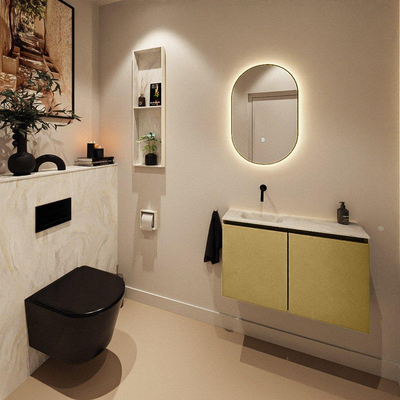MONDIAZ TURE-DLUX Meuble de toilettes 80 cm Oro. EDEN lavabo Ostra position gauche. Sans trou de robinet.