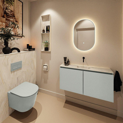 MONDIAZ TURE-DLUX meuble WC 100 cm Greey. Lavabo EDEN Ostra position milieu. Sans trou de robinet.