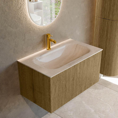 MONDIAZ KURVE-DLUX Meuble de salle de bains 80 cm couleur Dusk avec 1 tiroir et 0 porte. Lavabo BIG SMALL Central 1 trou de robinet Meli.
