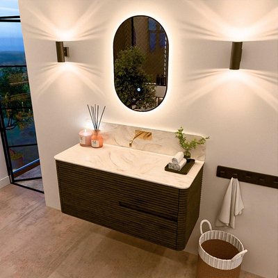 Mondiaz CIRO-DLUX Badkamermeubelset - 110x45x50cm - Solid surface wastafel Ostra - 1 wasbak Midden - zonder kraangaten - 2 lades - Shadow