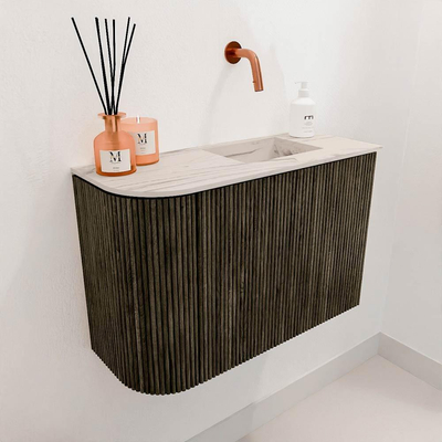 Mondiaz JOYA-DLUX 61.6cm toiletmeubel - ronding links kleur Shadow - Wastafel FAYE positie Rechts Zonder kraangat kleur Nata.