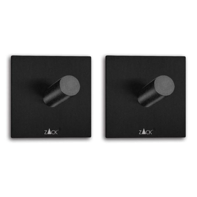 Zack Peco patère 4.2x4.2cm carrée autocollante Noir Mat set de 2