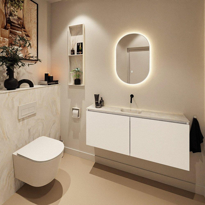 MONDIAZ TURE-DLUX Meuble toilette - 120cm - Talc - EDEN - vasque Ostra - position centrale - sans trou de robinet