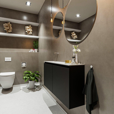MONDIAZ TURE Toiletmeubel 100x23x50cm met 0 kraangaten 2 deuren urban mat Wastafel Eden links Solid Surface Wit