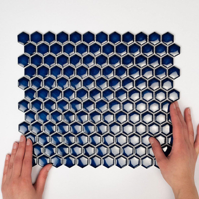 La Mosaic Factory Barcelona carreau mosaïque - 26x30cm - carrelage mural - Hexagone/Hexagone - Porcelaine Bleu Cobalt Brillant