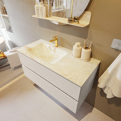 MONDIAZ VICA-DLUX Badkamermeubelset - 100cm - onderkast linen- 2 lades - inbouw wastafel cloud links - 1 kraangat - 60cm hoge versie - frape