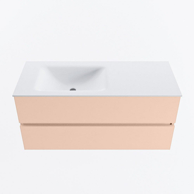 MONDIAZ VICA Badkamermeubelset - 110cm - onderkast rosee- 2 lades - wastafel cloud links - zonder kraangaten - 60cm hoge versie - talc