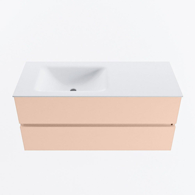 MONDIAZ VICA Ensemble meuble de salle de bains - 110cm - meuble sous-vasque rosee - 2 tiroirs - lavabo cloud gauche - sans trous de robinet - version haute 60cm - talc