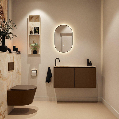 MONDIAZ TURE-DLUX Meuble toilette - 100cm - Rust - EDEN - vasque Frappe - position gauche - 1 trou de robinet