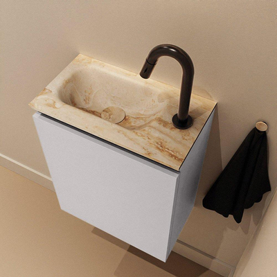 MONDIAZ TURE-DLUX Meuble toilette - 40cm - Cale - EDEN - vasque Frappe - position gauche - 1 trou de robinet