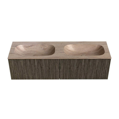 MONDIAZ KURVE-DLUX 150cm badmeubel kleur Shadow met 2 lades en 0 deuren. Wastafel STOR SMALL Dubbel 2 kraangaten Saba.