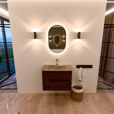 Mondiaz CIRO-DLUX Badkamermeubelset - 70x45x50cm - Solid surface wastafel Oza - 1 wasbak Midden - 1 kraangat - 2 lades - Ruby