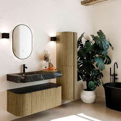 MONDIAZ THOR-DLUX Meuble de salle de bains 110cm arrondi gauche + droite couleur Dusk avec 1 tiroir et 2 portes. Vasque suspendue CLOUD Gauche 1 trou de robinet couleur Lava.