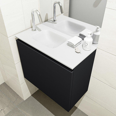 MONDIAZ OLAN Kit lave-mains - 60x30x40cm - 1 trou de robinet - 1 tiroir - urban mat - lavabo à gauche - Solid Surface Blanc