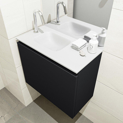 Mondiaz OLAN Meuble lave-mains 60x30x40cm 1 trou de robinet 1 tiroir Urban mat avec lavabo LEX Gauche Solid Surface Blanc