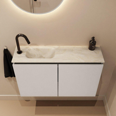 MONDIAZ TURE-DLUX 80cm toiletmeubel Linen. EDEN wastafel Ostra positie links. Met 1 kraangat.