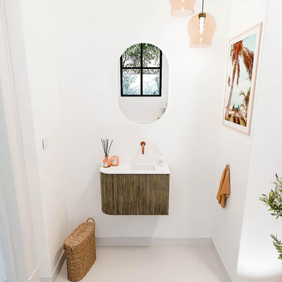 Mondiaz JOYA 61.6cm toiletmeubel - ronding links kleur Dusk - Wastafel FAYE positie Rechts Zonder kraangat kleur Talc.