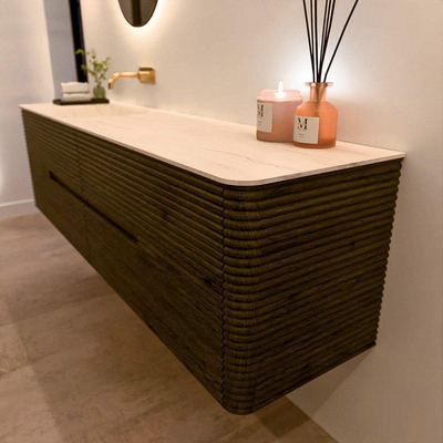 Mondiaz CIRO-DLUX Ensemble meuble de salle de bains - 180x45x50cm - Plan vasque solid surface Meli - 1 vasque à gauche - sans trous de robinet - 4 tiroirs - Shadow