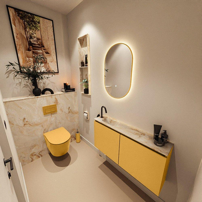 MONDIAZ TURE-DLUX meuble de toilettes 100cm Ocher. EDEN lavabo Frappe position gauche. Avec 1 trou de robinet.