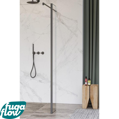 FugaFlow Eccelente Vetro zijwand - 30x200cm - helder glas - 8mm - met hoekprofiel - gunmetal -