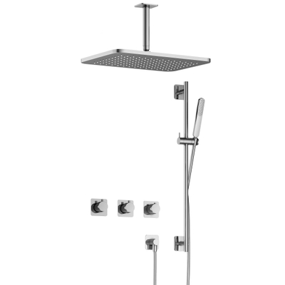 Hotbath Gal IBSGL70 Thermostatische doucheset inbouw - 2 stopkranen - 15cm plafondarm - 30cm rechtoekige hoofddouche - staafhanddouche - glijstang - chroom