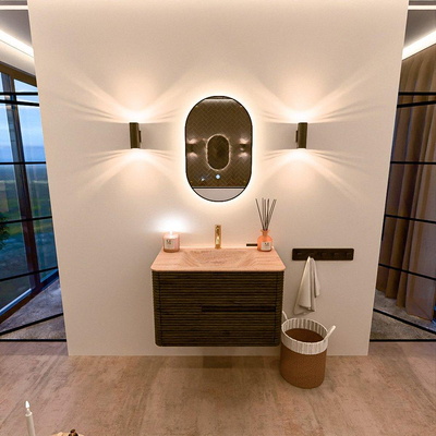 Mondiaz CIRO-DLUX Badkamermeubelset - 80x45x50cm - Solid surface wastafel Saba - 1 wasbak Midden - 1 kraangat - 2 lades - Shadow