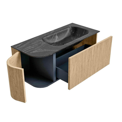 MONDIAZ KURVE-DLUX 105cm Meuble salle de bain avec module 25 G - couleur Oak - 1 tiroir - 1 porte - vasque BIG SMALL droite - 1 trou de robinet - couleur Lava