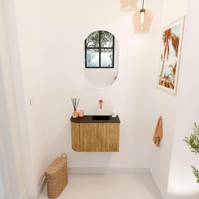 Mondiaz JOYA 61.6cm meuble de toilette - arrondi gauche couleur Oak - Vasque FAYE position Droite Sans trou de robinet couleur Urban