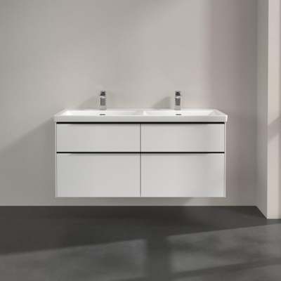 Villeroy & boch subway 3.0 meuble 130x55x45cm avec poignée noire volcano 2 siphons à gauche et à droite panneau de particules blanc pur