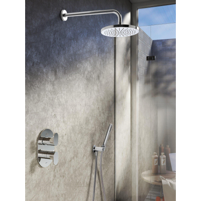 Hotbath get together ibs5a kit de douche thermostatique comprenant 2 vannes d'arrêt avec douchette à main 3 positions avec tige coulissante de 90cm comprenant un échappement intégré nickel brossé