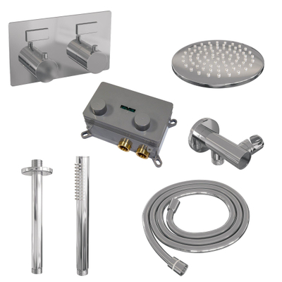 BRAUER Chrome Edition inbouw regendoucheset – Ø20 cm hoofddouche – 30 cm plafondbuis – staafhanddouche – met omstel