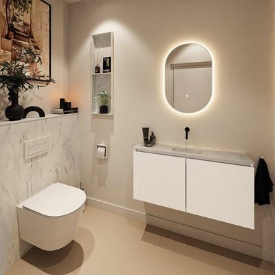 MONDIAZ HOPE Toiletplaat Set - solid surface achterwand - 100x125cm - Planchet 100x23cm - niet voorgeboord - Opalo