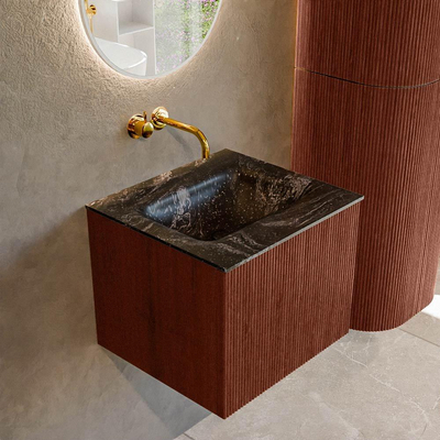 Mondiaz KURVE-DLUX Badkamermeubelset - 50x46x40cm - 1 lade - wastafel solid surface - midden - zonder kraangat - Ruby