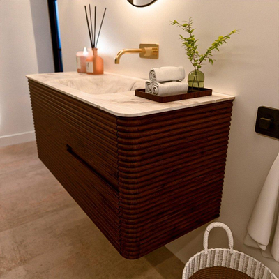 Mondiaz CIRO-DLUX Ensemble de meuble de salle de bains - 110x45x50cm - lavabo en solid surface Frappe - 1 vasque centrale - sans trous de robinet - 2 tiroirs - Ruby