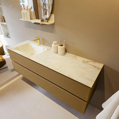 Mondiaz VICA-DLUX ensemble de meuble de salle de bain - 150cm - meuble sous-vasque oro - 2 tiroirs - lavabo encastré cloud gauche - 1 trou de robinet - version haute de 60cm - frape