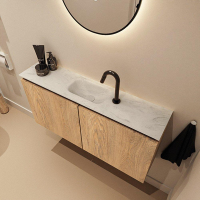MONDIAZ TURE-DLUX Meuble WC 100 cm Washed Oak. Lavabo EDEN Opalo position milieu. Avec 1 trou de robinet.