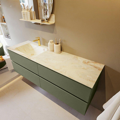 MONDIAZ VICA-DLUX Ensemble meuble de salle de bains - 150cm - meuble sous-vasque army - 4 tiroirs - lavabo encastré cloud gauche - 1 trou de robinet - version haute 60cm - frape