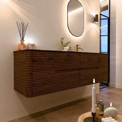 Mondiaz CIRO-DLUX Meuble de salle de bains - 160x45x50cm - Lavabo en solid surface Lava - 1 vasque à droite - 1 trou de robinet - 4 tiroirs - Dusk