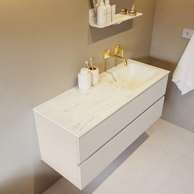 Mondiaz VICA-DLUX ensemble de meuble de salle de bain - 120cm - meuble sous lavabo lin - 2 tiroirs - lavabo encastré cloud droite - sans trous de robinet - miroir modèle spot - version XL 60cm haut - opalo