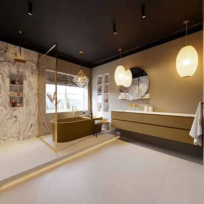 MONDIAZ VICA-DLUX Ensemble meuble de salle de bains - 200cm - meuble bas oro - 4 tiroirs - lavabo encastré cloud gauche - sans trous de robinet - version haute 60cm - glace