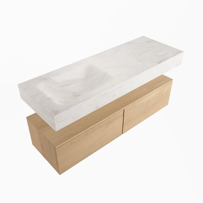 Mondiaz ALAN-DLUX Ensemble de meuble - 130cm - meuble Washed Oak mat - 2 tiroirs - Lavabo Cloud Ostra suspendu - vasque Gauche - 1 trou de robinet