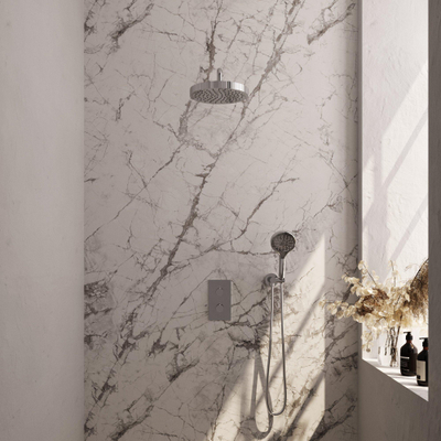 BRAUER Stripe Douche de tête thermostatique encastrée - 3 voies - rectangulaire - SET 17 - pomme de douche 25 cm - bras mural courbé - douchette 3 jets - flexible de douche - coude d'alimentation mural - chrome