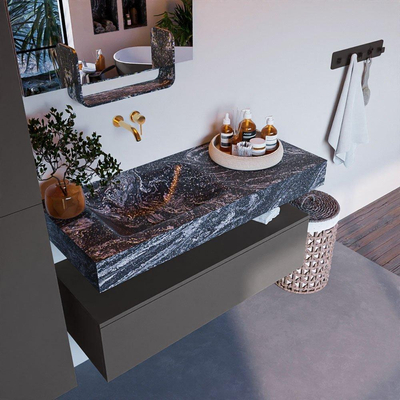 Mondiaz ALAN-DLUX Ensemble de meuble - 110cm - meuble Dark grey mat - 1 tiroir - Lavabo Cloud Lava suspendu - vasque Gauche - 0 trous de robinet