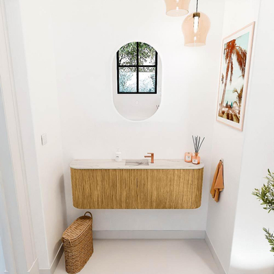 Mondiaz JOYA-DLUX 123.2cm toiletmeubel - ronding links en rechts kleur Oak - Wastafel FAYE positie Midden 1 kraangat kleur Nata.